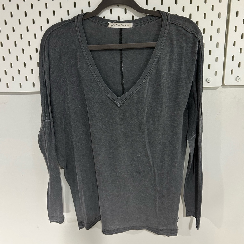 We The Free Charcoal V-Neck Long Sleeve Top